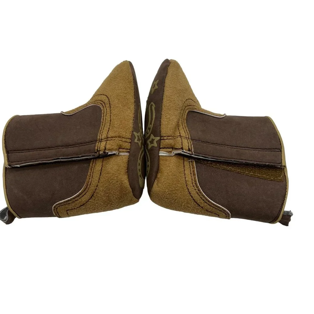 Rising Star Infant Cowboy Cowgirl Brown Boots 6 - 9 Months Faux Suede Horseshoe